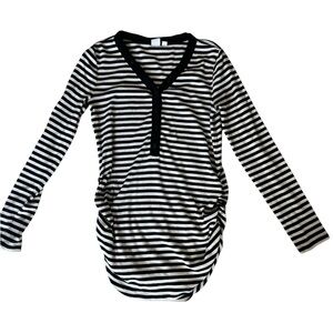 GAP Maternity Long Sleeve Henley Top Black & White Striped Size Medium M